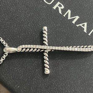 Sterling Silver Cross Necklace with David Yurman Diamond Pendant